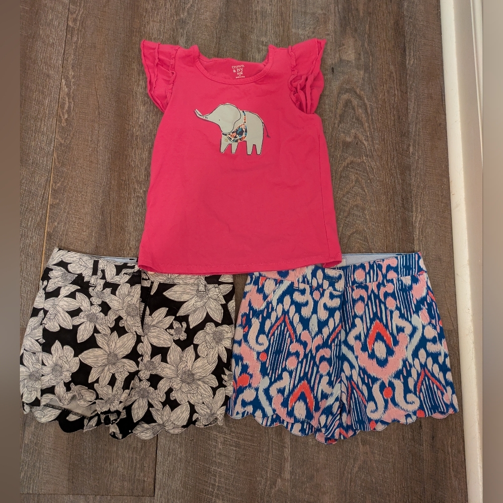 Pink Elephant Top with Floral and Patterned Shorts Set - Picture 1 of 5